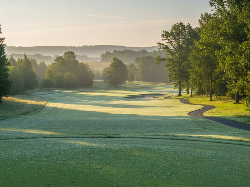 Lush green fairway with morning dew.